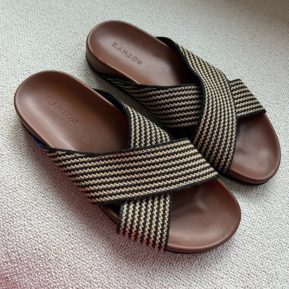 Rothy's The Weekend Slide Toffee Stripe 10
